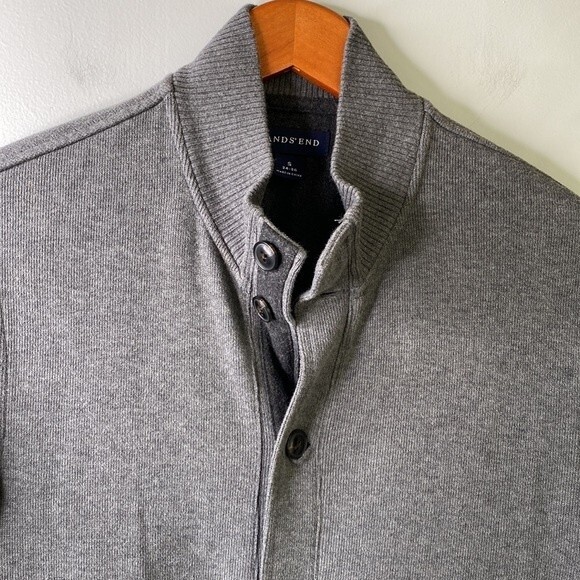 Land's End Button Front Sweater Cardigan Jacket Heavy Stretch Jersey Knit Cotton - Picture 5 of 16
